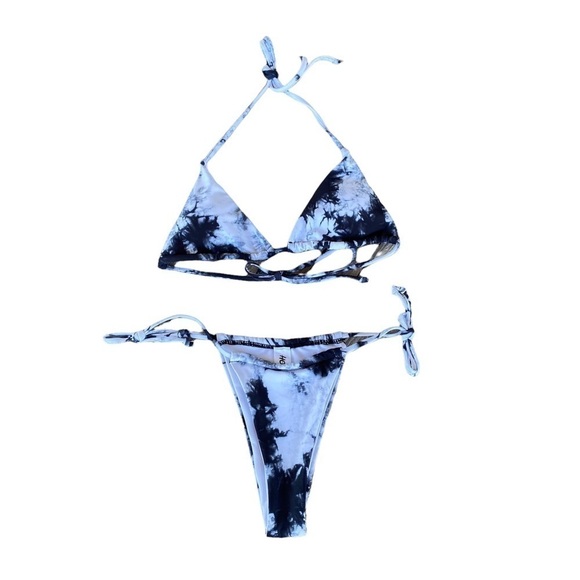 Hobolux Maddie Munson Ta Die For Hobokini String Bikini Small Blk Wht Tie Dye - Picture 2 of 11